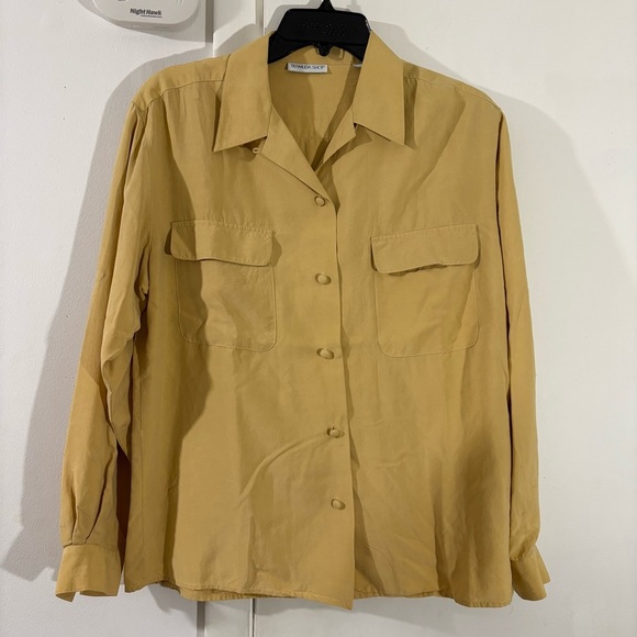 Vtg Bermuda Shop 100% Silk Yellow Button Up Long Sleeve Shirt Sz 4 Easter Spring - Picture 1 of 8